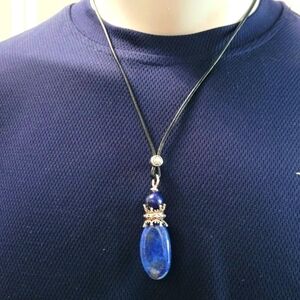 Hand Crafted Lapis Lazuli King of Stones Gemstone Leather Cord Necklace